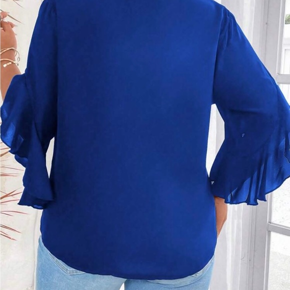 NWOT Royal Blue Flutter Sleeve Blouse with Mandarin Collar - Picture 3 of 7